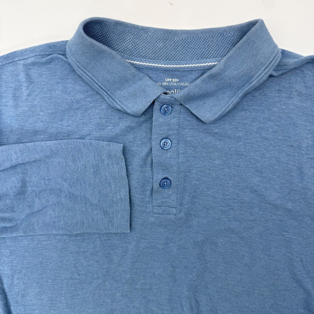 Coolibar Polo Men XXL Blue Coppitt Long Sleeve Weekend UPF 50+ 01614 Stretch